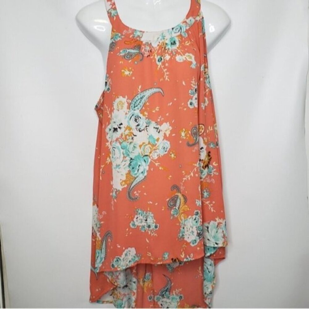Torrid Floral Print High Neck Georgette Sleeveless Tank Top Size 1X Hi Low Hem - Picture 7 of 14